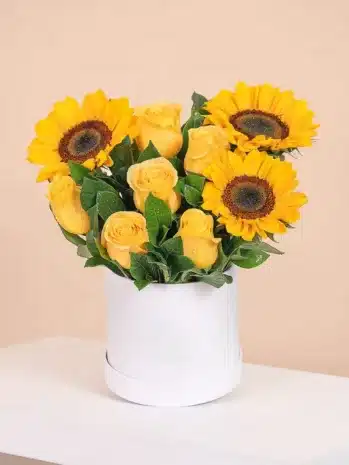 Girasoles y Rosas en Caja · Para Sorprenderte
